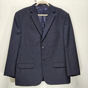 Calvin Klein Mens Blazer Navy Blue Pinstriped Wool Single Breasted 50R Office